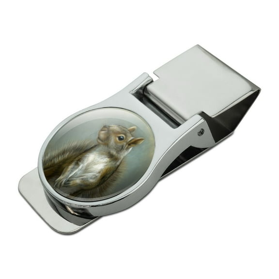 Mischievous Squirrel Satin Chrome Plated Metal Money Clip