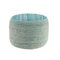 thumbnail image 5 of LR Home Small Fringe Striped Indoor Round Pouf, Aqua/White, 18" x 18" x 14", 5 of 8