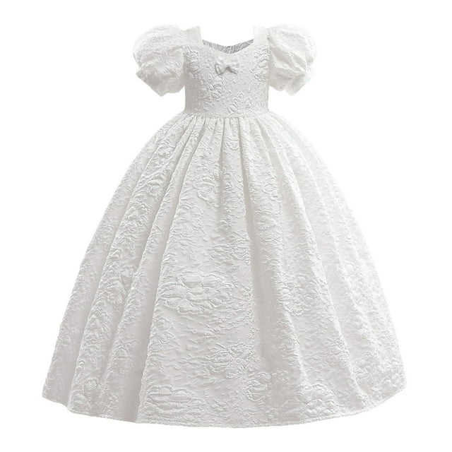 FAIWAD Robe Brodée pour Bébés Filles Manches Bouffantes Robe Nœud Papillon pour Mariage Fête pour Filles 5-12 Ans