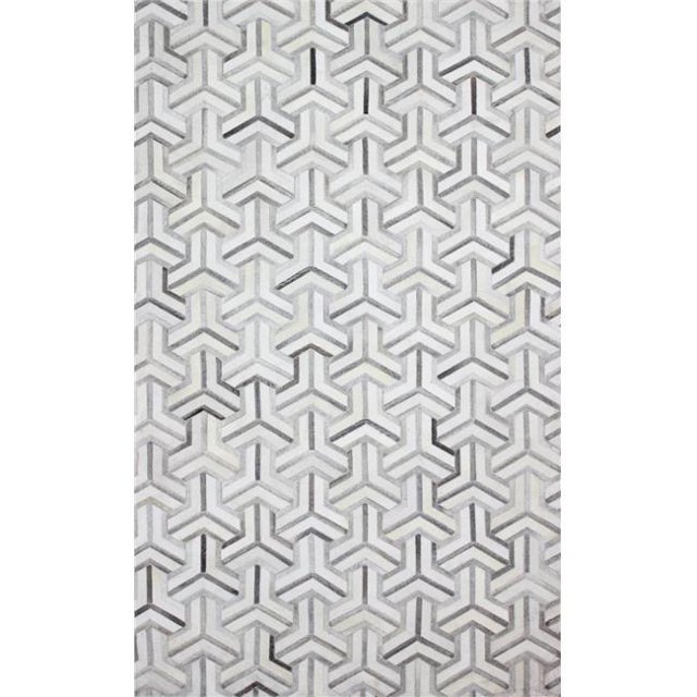 Bashian H112-GY-5X8-H26 Santa Fe Collection Geometric Contemporary Leather Hand Stitched Area Rug, Grey - 5 x 8 ft.