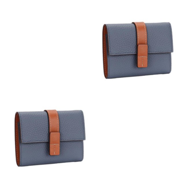 pitrice Leather Women Purse Rectangular Trifold for Zipper Hasp Stylish Card Holder Photo Folder Wallet Notecase Birthday Gift Blue 2Set