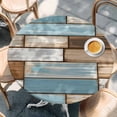 thumbnail image 2 of Blue Beige Brown Vintage Round Tablecloth, Fitted Table Cover with Elastic for 36"-44" Round Tables, Retro Farmhouse Elegant Pastoral Table Cloth Outdoor Indoor Dinning Party Waterproof Tablecloths, 2 of 7