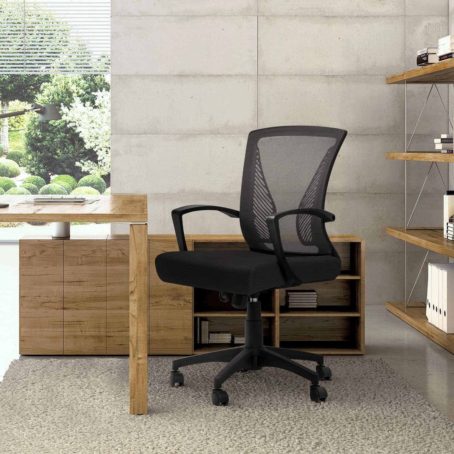 VICTONE Home Office Desk Chair Task Mid Back Mesh Office Chair Ergonomic Swivel Lumbar Support Desk Computer Chair (Black)