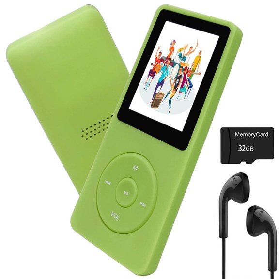 Reproductor MP3 Arungo MP10 de 32 GB con altavoz y auriculares, color verde
