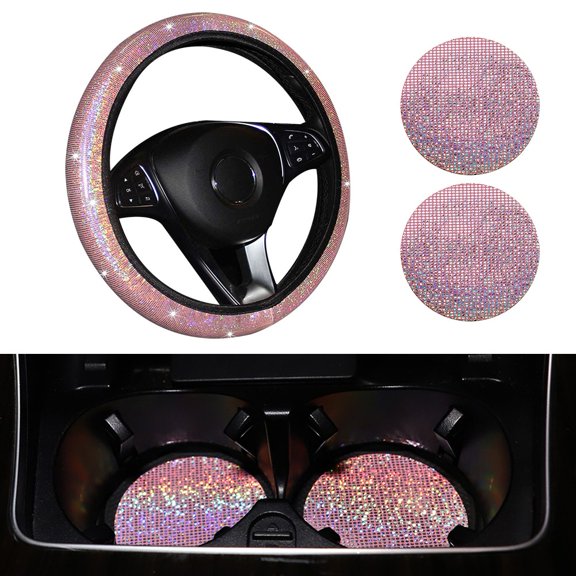 3PCS Bling Steering Wheel Cover Elastic Bling Steering Wheel Cover Coaster