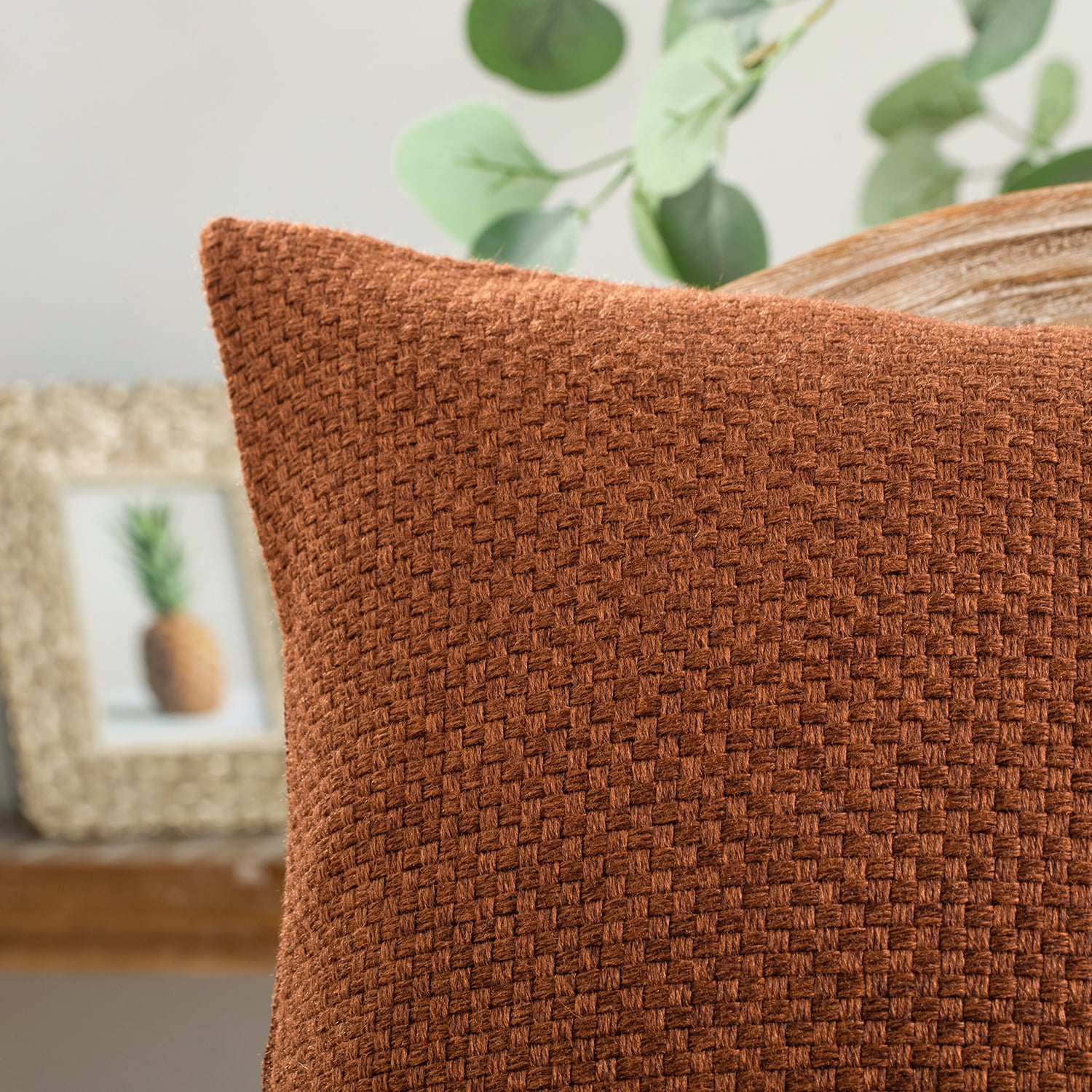 Phantoscope Woven Textured Checker Pattern Decorative Throw Pillows with Inserts, 18 x 18 in, Deep Coffee, 2 Pack