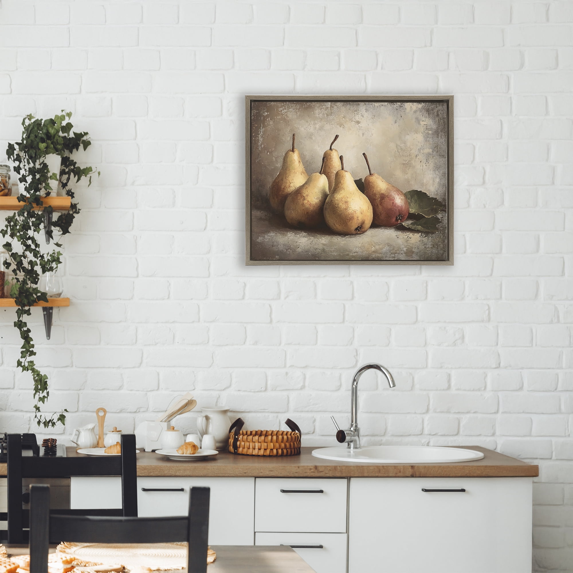 Stupell Industries Neutral Pear Still Life Brown Framed Floater Canvas Wall Art, design by Franklyn Gregory