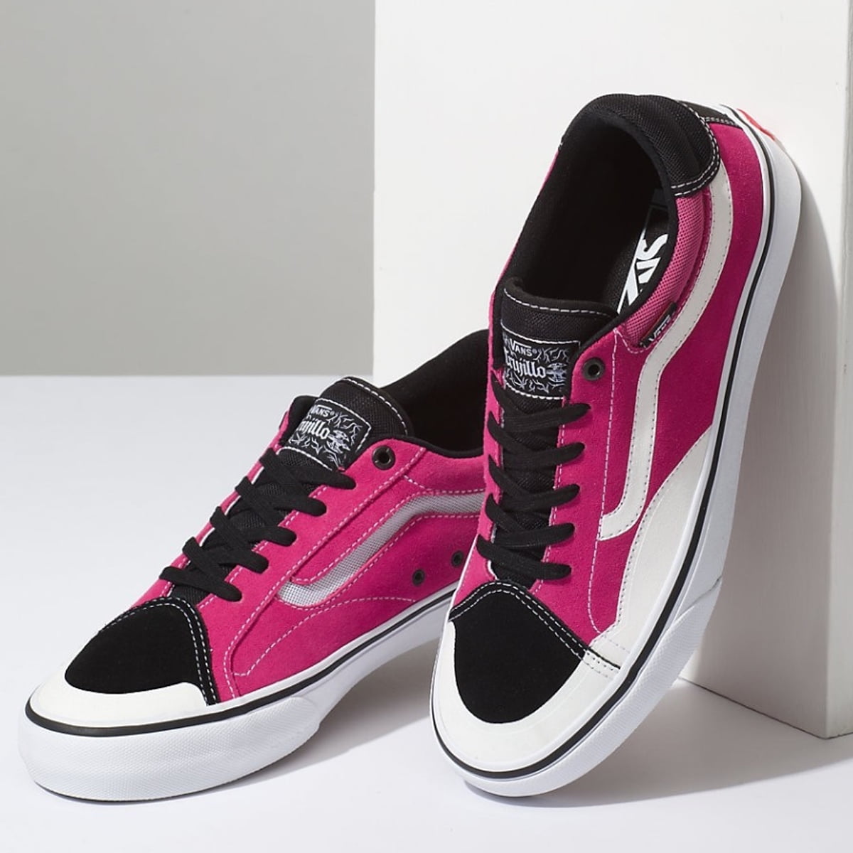 black and magenta shoes