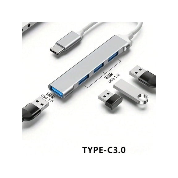 USB C Hub 4 Ports - USB-C to USB Hub with 1 USB 3.0 & 3 USB 2.0, OTG Function, Compatible with Laptop, iPad Pro, Galaxy S23, Type C Devices