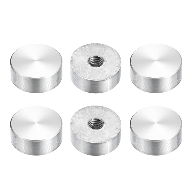 Unique Bargains M6 Thread 20mm Diameter Round Shape Aluminum Disc Hardware 6pack Aluminum Circle Disc Glass Top Adapter for Glass Table