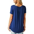 thumbnail image 4 of JustVH Blouse Décontractée Unie Henley Col en V pour Femmes Tunique Plissée à Boutons, 4 of 4