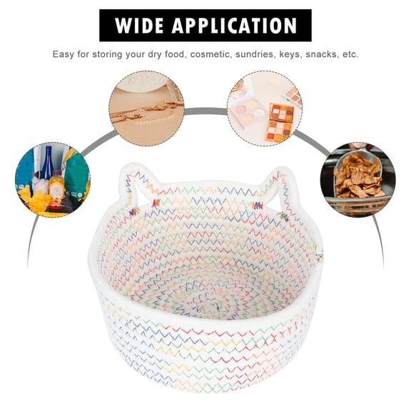 CRILSTYLEO Cotton Rope Woven Storage Basket with Cute Cat Ear Design, Home Organizer Bin for Bedroom and Living Room, 18x7.1x3.9 inches