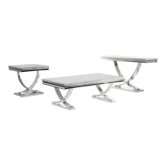 Furniture of America Linke Glam Metal 3-Piece Coffee Table Set in Chrome
