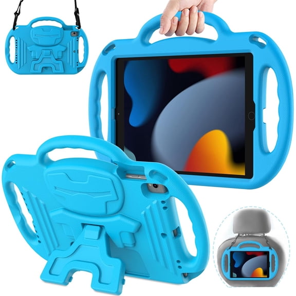 AVAWO Kids Case for iPad 10.2 9th & 8th & 7th Generation, iPad 10.2 2021/2020/2019 Case - with Shoulder Strap - Light Weight Shock Proof Handle Stand Kids Friendly Case for All iPad 10.2 inch, Blue