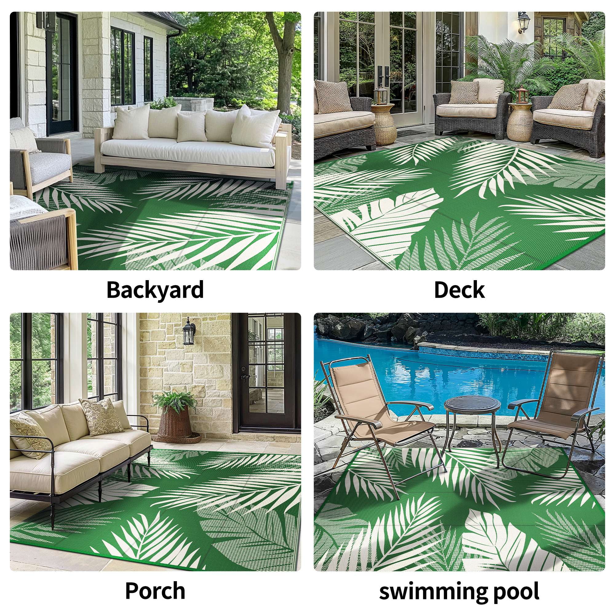 DEORAB 8'x10' Outdoor Rugs Waterproof Patio Lightweight Reversible Plastic Carpet Outside Camping Mat,DarkGreen