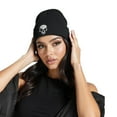 thumbnail image 2 of Stretchy Soft Unisex Adult Knited Beanie Hat With Multi-color Embroidered Design Skull, Charcoal With White Skull, 2 of 6