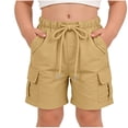 thumbnail image 2 of Maqroz Girls Cargo Shorts Elastic Waist Button Closure Casual Summer Shorts with Side Pockets Solid Color Loose Fit Bottoms 5-15 Years, 2 of 8