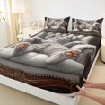 thumbnail image 5 of Manfei Cartoon Kitten Queen Sheets, Kawaii Pet Animal Queen Sheet Sets, Gray, 4 Pieces, 1 Flat Sheet, 1 Fitted Sheet and 2 Pillowcases, 5 of 6
