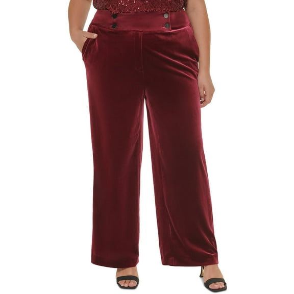 Calvin Klein Womens Plus Velvet Pocket Wide Leg Pants