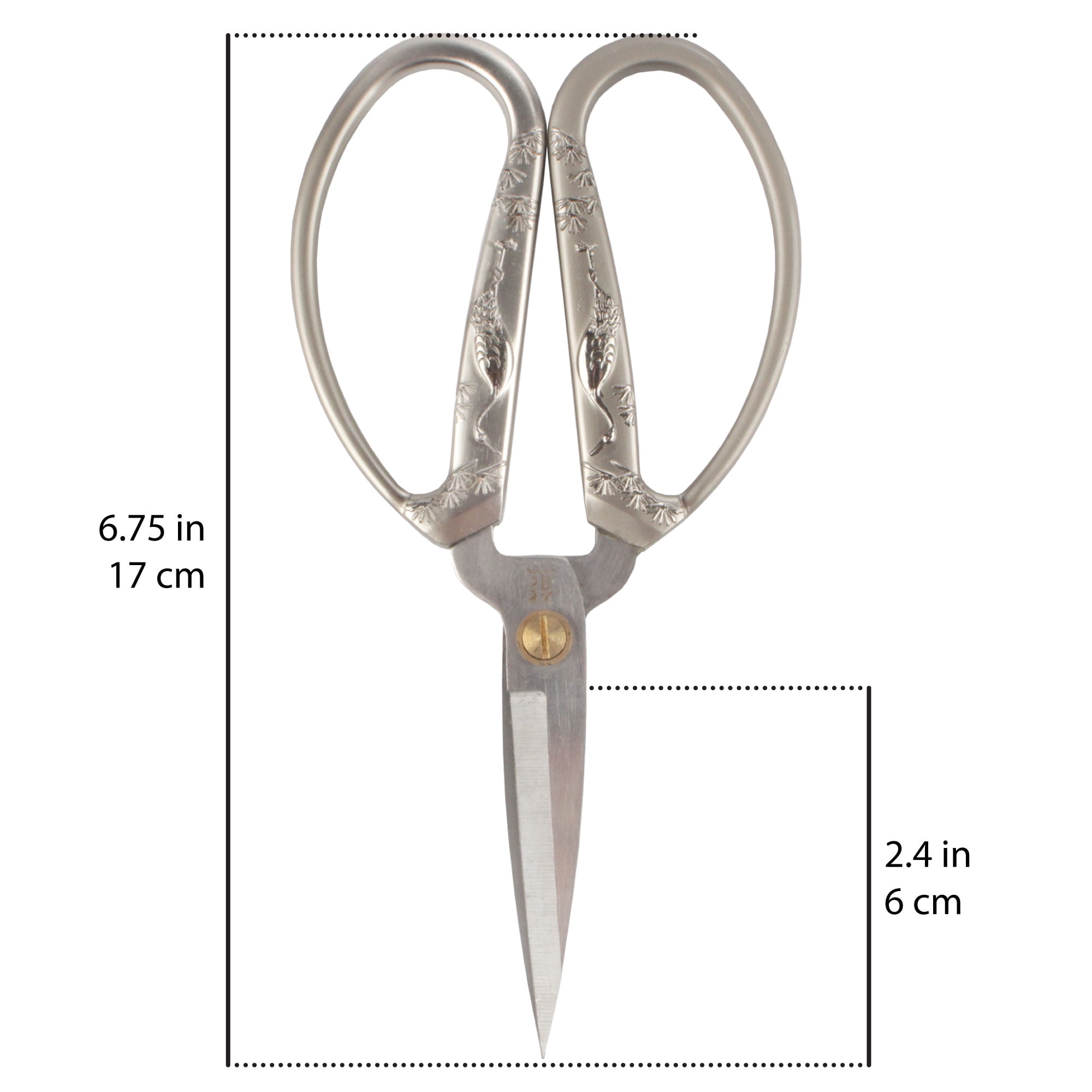 JubileeYarn 6.75" Heirloom Craft Embroidery Scissors w/Decorative Crane Motif Cast Handles - Brushed Nickel