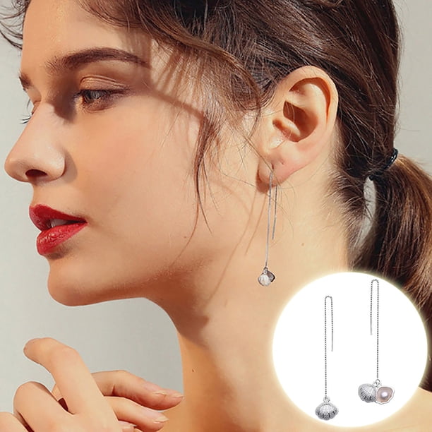 Pendientes de perlas con ganchos para la oreja, pendientes geométricos de perlas con forma de concha.