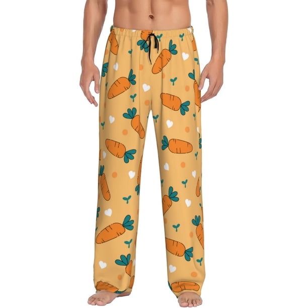 Fotbe Love Carrot Pantalones de Pijama para Hombre, Pantalones de Dormir, Pantalones de Casa con Cintura Ajustable y Bolsillos-X-Large