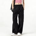thumbnail image 2 of Hurxie Women's Cargo Pants Baggy Parachute Pants Joggers Y2k Trendy Stretchy High Waist Wide Leg Trousers with Pockets Black,M, 2 of 7