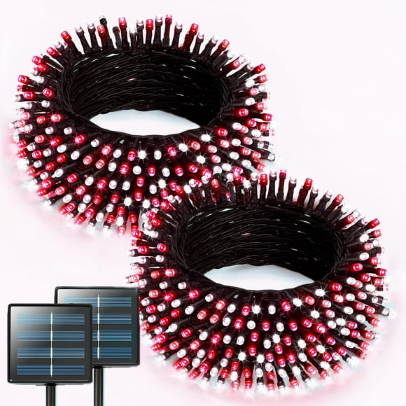 Luces solares navideñas JMEXSUSS, rojas y blancas, 400 LED, 46 m, paquete de 2