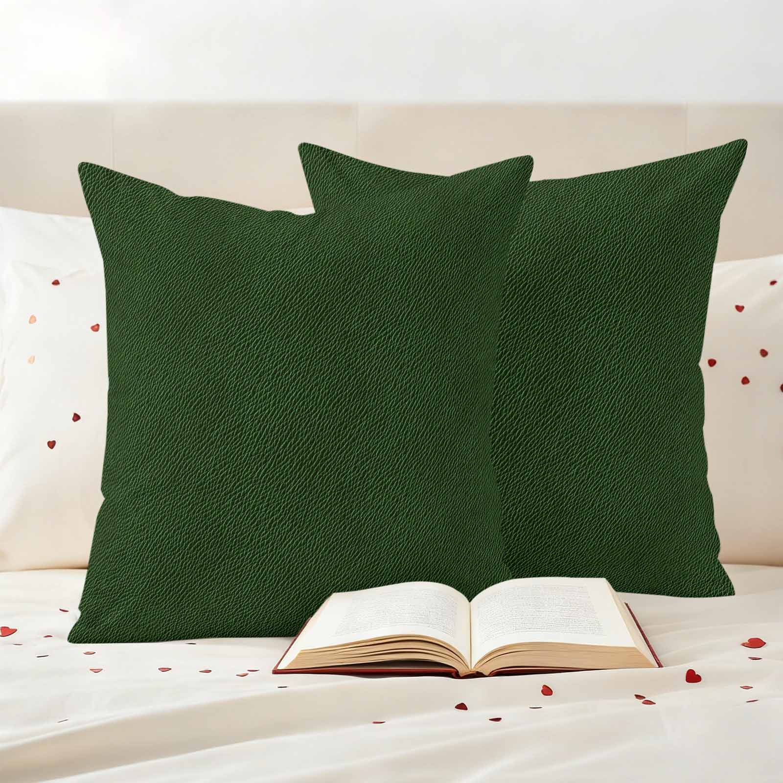 Solid Dark Green Outdoor Waterproof Pillow Covers, Retro Minimalism Abstract Denim Texture Decorative Square Throw Pillowcase Sofa Cushion Sham for Patio/Couch/Chair, 18"x18" 2 Pack