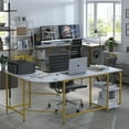 thumbnail image 6 of Aromei 70" L-Shaped Desk with 2-Tiers Storage Shelves, Home Office Large Corner Computer Desk, White and Gold, 6 of 10