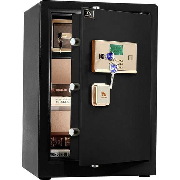 TIGERKING 3.7 Cu. ft. Safe Box,Large Security Box, Home Safe with Double Safety Key Lock and Password for Money and Document,Black