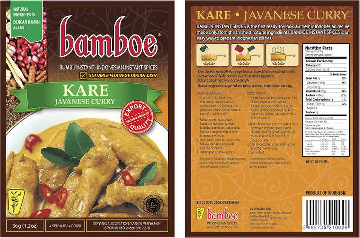Bamboe - Bumbu Instant Kare - Javanese Curry , 6 x 1.2 oz - Product of Indonesia by Bamboe