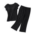 thumbnail image 2 of BWASD Womens Pajamas Set 2 Pack Summer Casual Loose Larg Modal Padded Short Sleeve Shorts Pjs Set with Pocket Breathable Home Wear Daily (Black L), 2 of 7