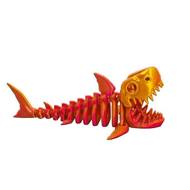 Figura de acción hecha a mano, esqueleto de tiburón impreso en 3D multicolor y degradado, figura, decoración de oficinas, 7.48"x2.95"