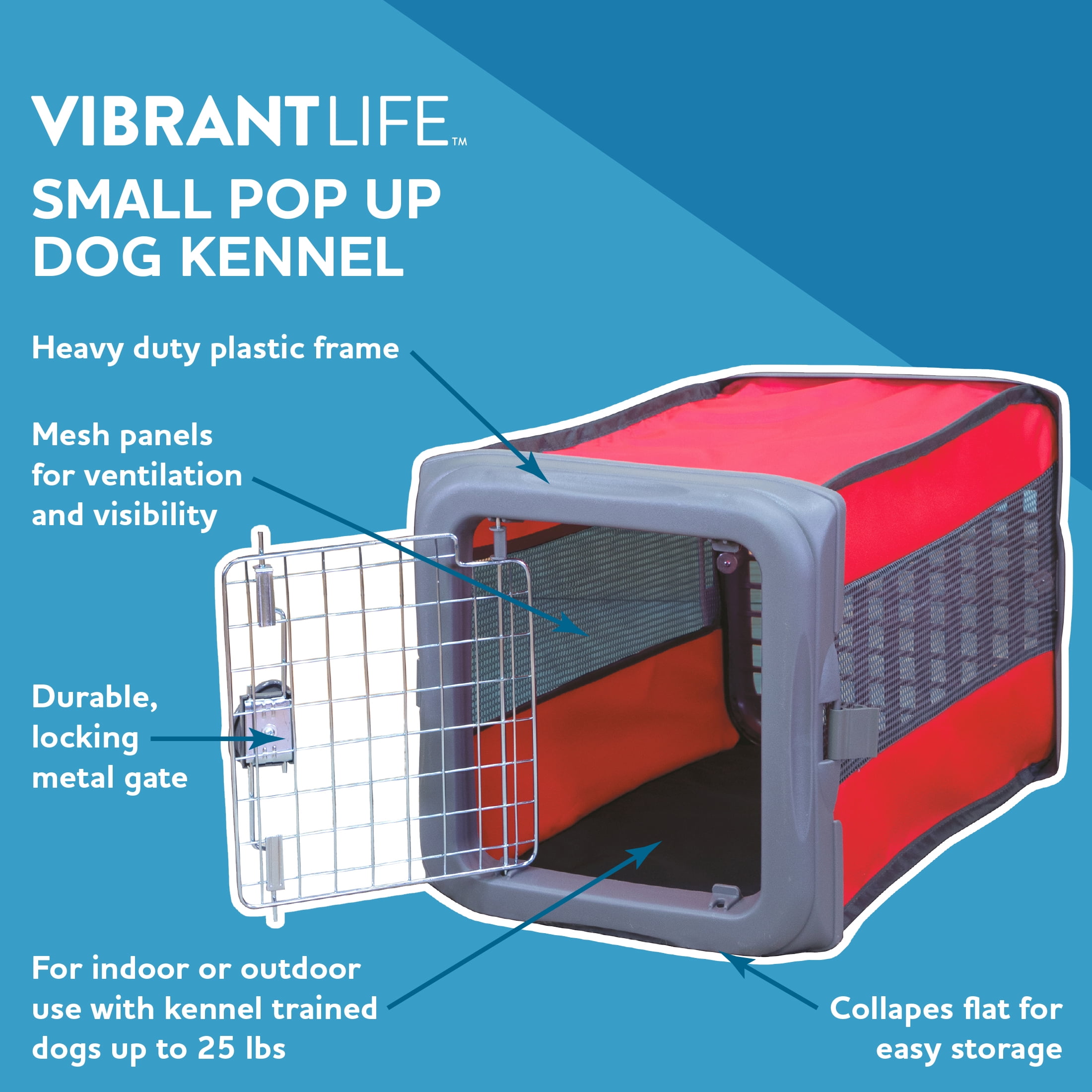 Vibrant Life Pet Kennel for Dogs, Hard-Sided Pet Carrier, Extra Small, 23in Length