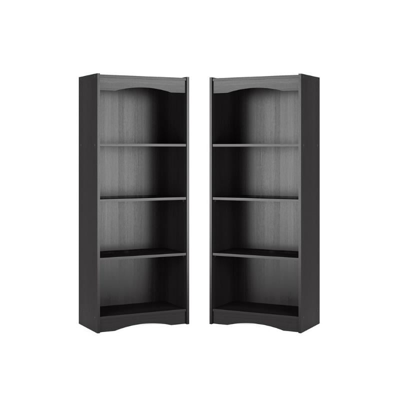 Home Square Tall 4 Shelf Wood Bookcase Set in Midnight Black (Set of 2 ...