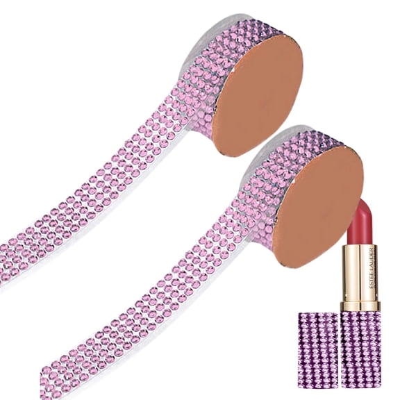 Goowood Self Adhesive Rhinestone Ribbon Strips 2 PCS Pink Crystal Gem Stickers for Arts Crafts DIY Wedding Decoration and Car Bedazzling