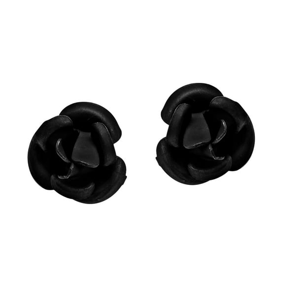 Mini 7mm Blooming Black Rose .925 Silver Stud Earrings