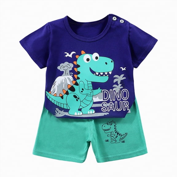 CAICJ98 Infant Toddler Baby Boy Summer Clothes 3 6 12 18 Months 2T 3T 4T 5T Boys Outfits Short Sleeve T-shirts and Shorts Dinosaur Shorts Set (Dark Blue,3-4 Years)