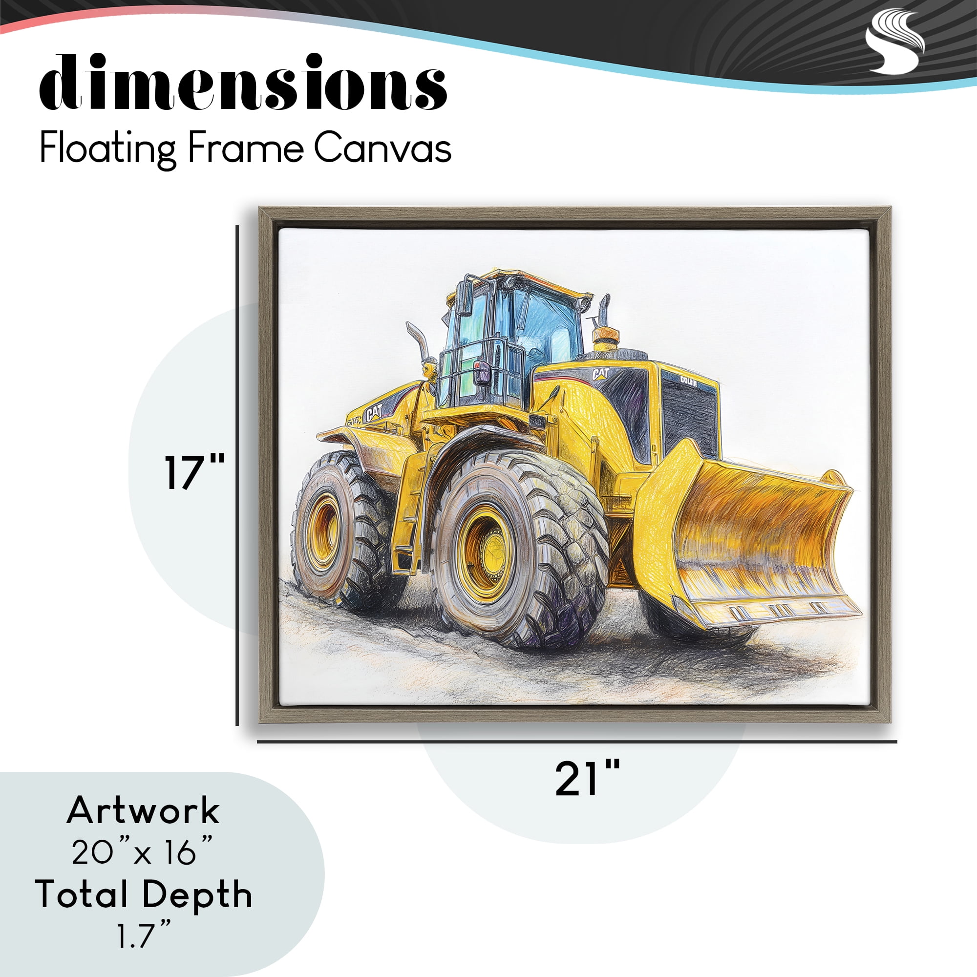 Stupell Industries Industrial Excavator Drawing Brown Framed Floater Canvas Wall Art, design by Steve Hunziker