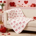 thumbnail image 1 of Cheapark Pink Bowknot Flannel Blanket - Soft Digital Printed Throw, Suitable for Office Naps and Valentines Day Decorative Use, 1 of 6