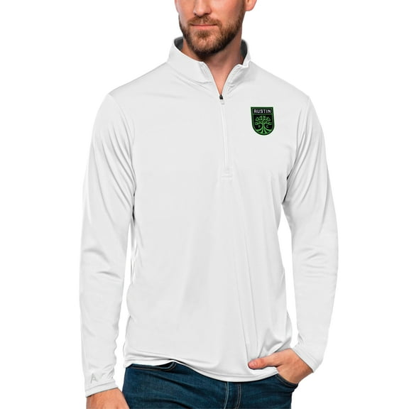 Men's Antigua White Austin FC Tribute Quarter-Zip Pullover Top
