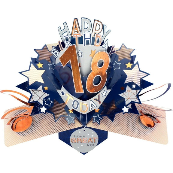 Happy 18th Birthday 18 Today Pop-Up Greeting Card Love Kate's Pop Up Cards Him