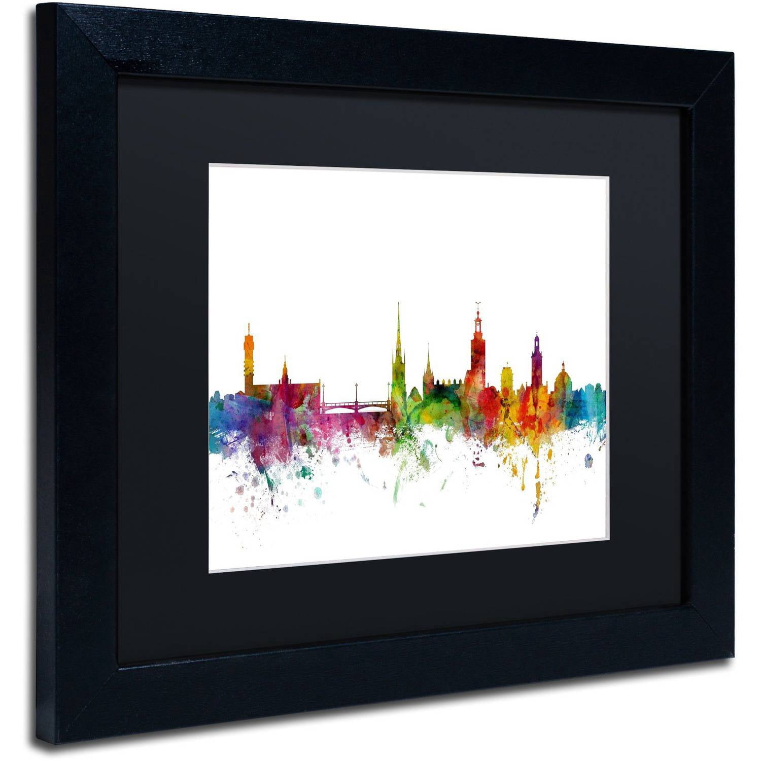 Trademark Fine Art "Stockholm Sweden Skyline" Canvas Art by Michael Tompsett Black Matte, Black Frame