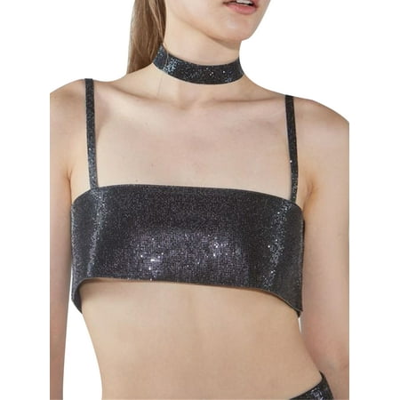 

Emmababy Women s Camisole Adult Plain Color Glitter Sleeveless Backless Spaghetti Strap Crop Tops