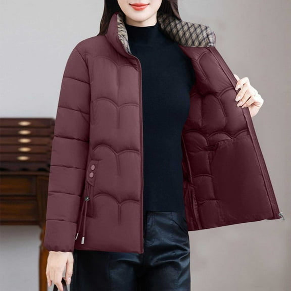 Royisotas Puffer Jackets for Women,Womens Coats,Zip up Long Sleeve Thick Outerwear Pockets Oversized Plus Size Spring,Red,Nylon,2xl