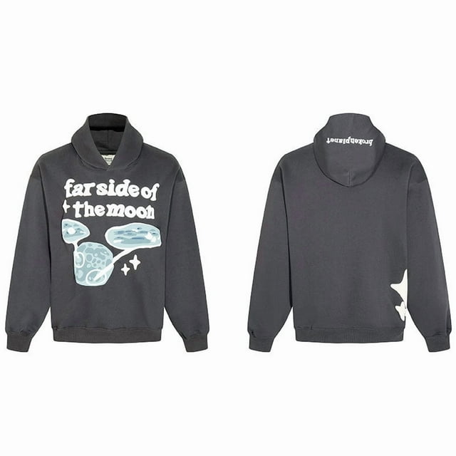 Broken Planet Letters Foam Print Loose Casual Plus Velvet Hooded Sweatshirt-981 Dark Gray-M