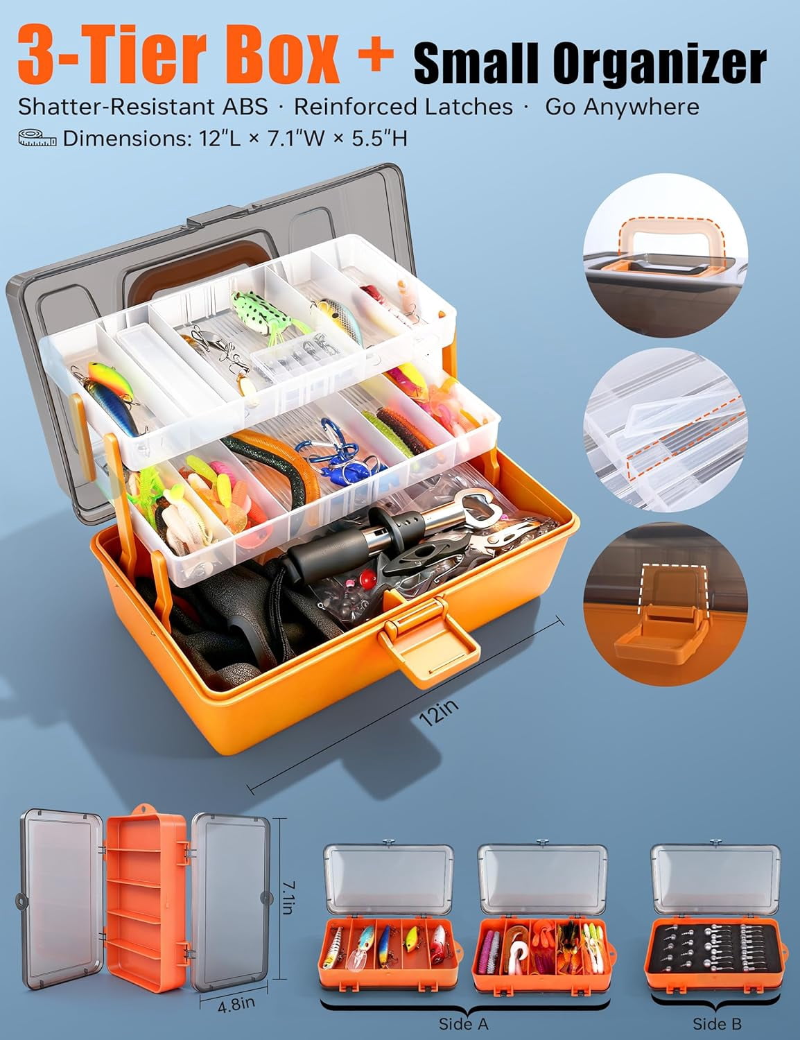 Large 3-Layer Fishing Tackle Box with 417 Pcs Kit, All-in-One Lure Set for Anglers
