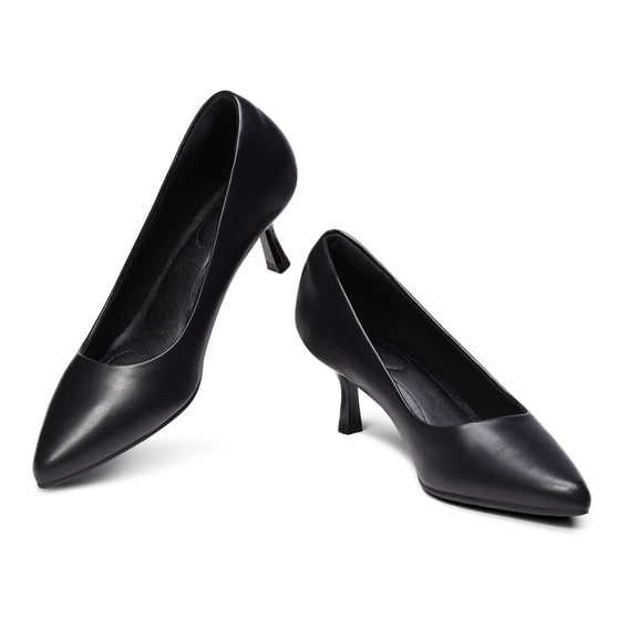 LuckLilac Women's Pumps 2.1inch Shoes Slip-Resistant Dress Shoes, Low Kitten Heel, Pointy Toe, Jet Black,8M