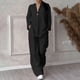 thumbnail image 2 of Conjunto informal de dos piezas para mujer: camisa de manga larga y pantalones de cintura alta - Camisa de color liso con botones, pantalones holgados con bolsillos, tallas S-XXL para todas las oca, 2 of 5